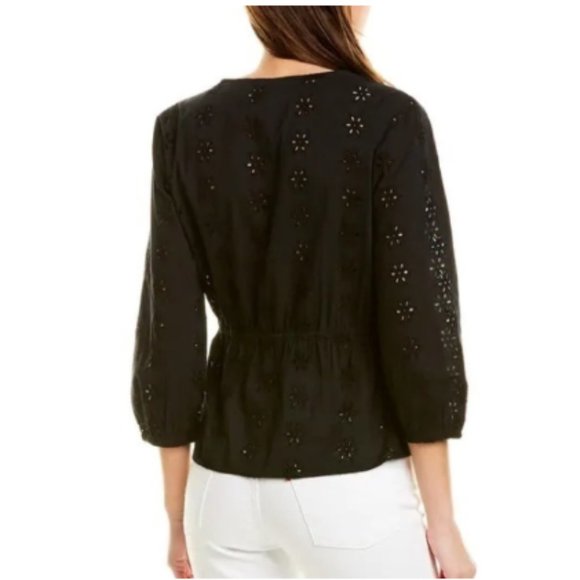 Madewell Scalloped Eyelet Wrap Top Belted / Tie Waist Black - Picture 3 of 5